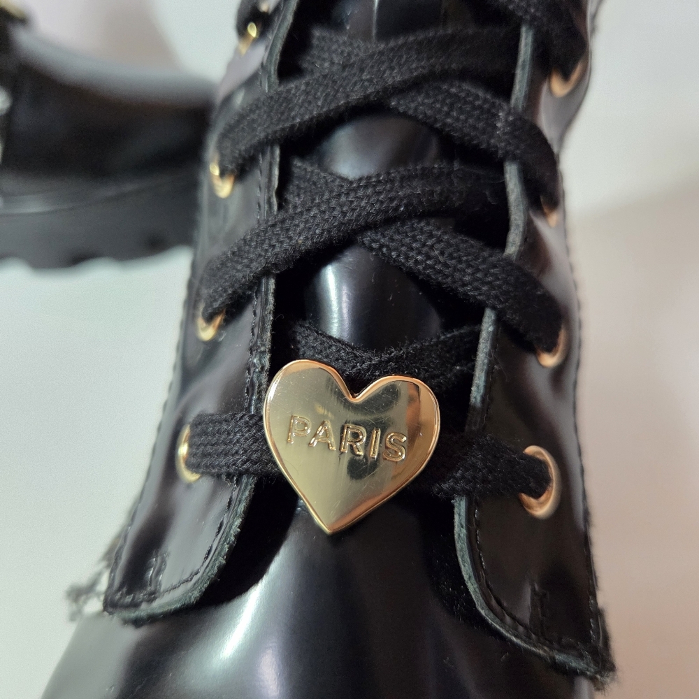 Karl Lagerfeld Paris Mela Everyday Patent Leather Houndstooth Combat Boot 7.5 - Picture 14 of 15
